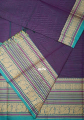 Royal Purple - Karthigai Silk Cotton Chettinad Lines Thread Weaving Multi Border - Best for Wedding Functions