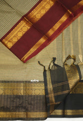 Karthigai silk cotton Muthukattam Rudhraksham Rettapet Ganga Jamuna border - Grey - Madras Sarees