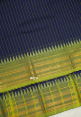 Karthigai silk cotton multi border with stripes body Deep blue color - Madras Sarees