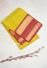 Greenish Yellow - Karthigai silk cotton big muthu kattam checks