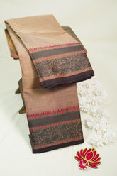 Mild chocolate Brown - Karthigai Silk Cotton Thread Weaving Peacock Border - Best for Festive Wear