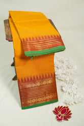 Yellowish Orange - Karthigai silk cotton multi Rudraksham Border with Buttas - Best for Small Functions