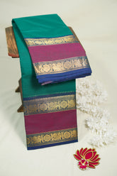 Peacock Green - Karthigai Silk Cotton Rettapet Rudraksham and Peacock Border - Best for Festival Wear