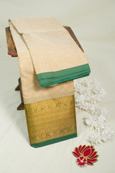 Sandal Beige - Karthigai silk cotton plain body flower with zari border - Best for Festive Wear