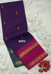 Dual Shade Royal Purple - Karthigai silk cotton Rudhraksham Ganga Jamuna border - Best for Wedding Functions