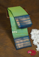 Dual Shade Pista Green - Karthigai Silk Cotton Bavanji with Temple Border - Best for Festive Wear