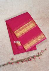 Queen's Pink - Karthigai silk cotton plain saree with Rettapetta Border