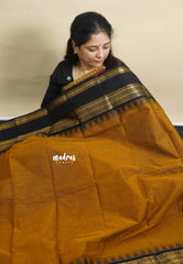 Mustard Honey - Karthigai Silk Cotton with Traditional Rettapet and Temple Border - Best for Wedding Functions