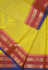 Greenish Yellow - Karthigai silk cotton Rettapet rudraksham border
