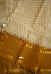 Karthigai silk cotton rettapeta rudraksham border with muthu kattam checks Beige - Madras Sarees