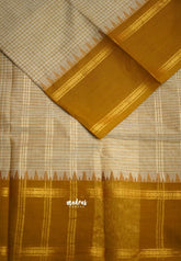 Karthigai silk cotton rettapeta rudraksham border with muthu kattam checks Beige - Madras Sarees