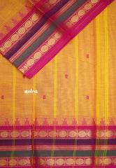 Karthigai silk cotton multicolor rudraksham border - Mustard orange