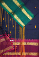 Karthigai silk cotton Rudhraksham Ganga Jamuna border - Navy blue - Madras Sarees