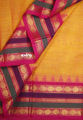 Karthigai silk cotton multicolor rudraksham border - Mustard orange