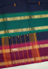 Karthigai silk cotton Rudhraksham Ganga Jamuna border - Navy blue - Madras Sarees