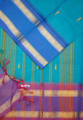 Karthigai silk cotton Rudhraksham Ganga Jamuna border - Aqua blue - Madras Sarees
