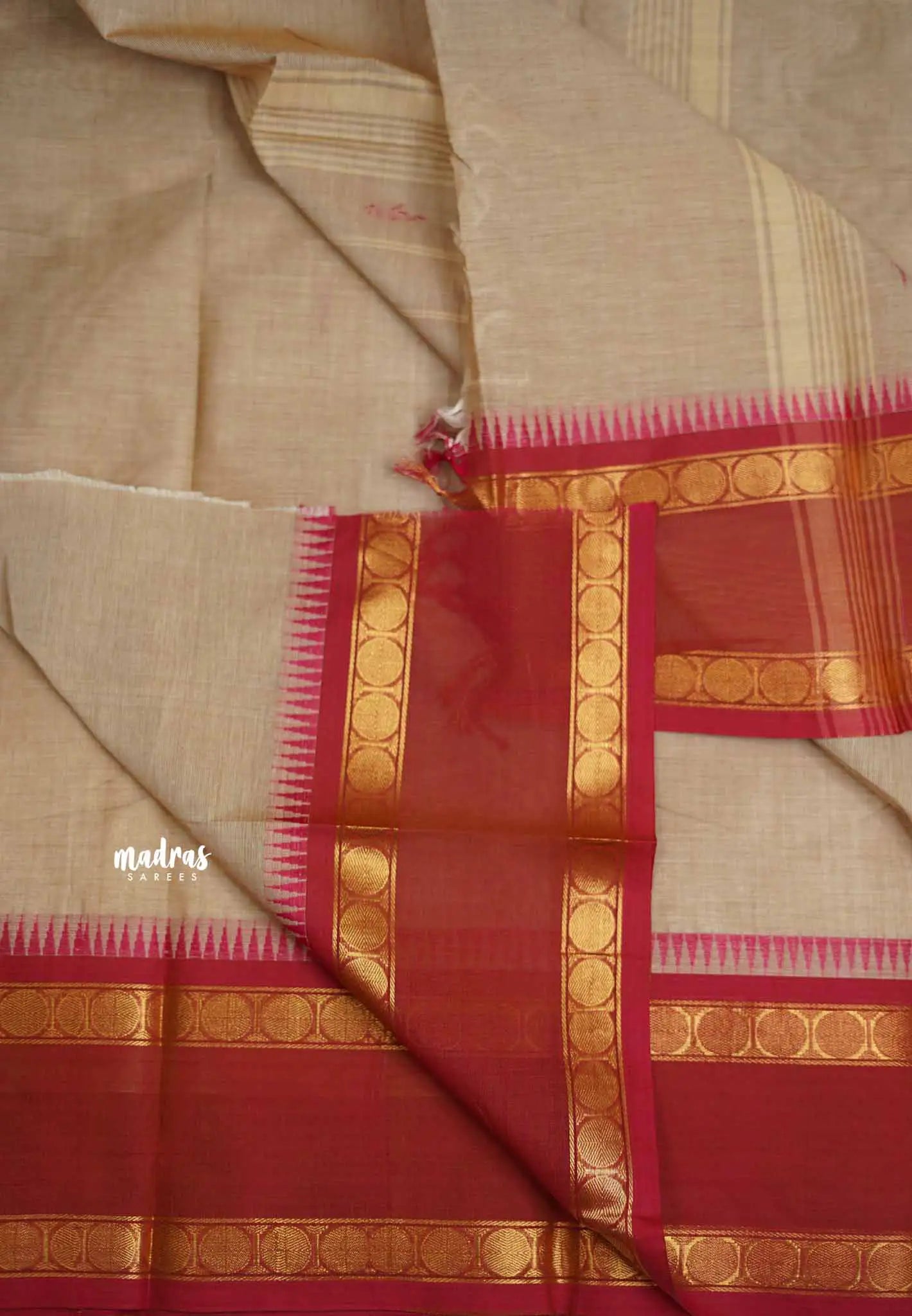 Karthigai silk cotton Rudhraksham Ganga Jamuna border - Beige color - Madras Sarees