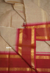 Karthigai silk cotton Rudhraksham Ganga Jamuna border - Beige color - Madras Sarees