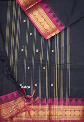 Karthigai silk cotton rudraksham with temple weaving - Deep Navy blue - Madras Sarees