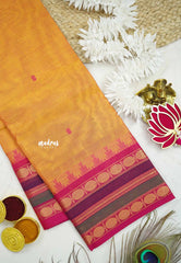 Karthigai silk cotton multicolor rudraksham border - Mustard orange