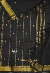 Karthigai silk cotton small Bavanji border Black - Madras Sarees