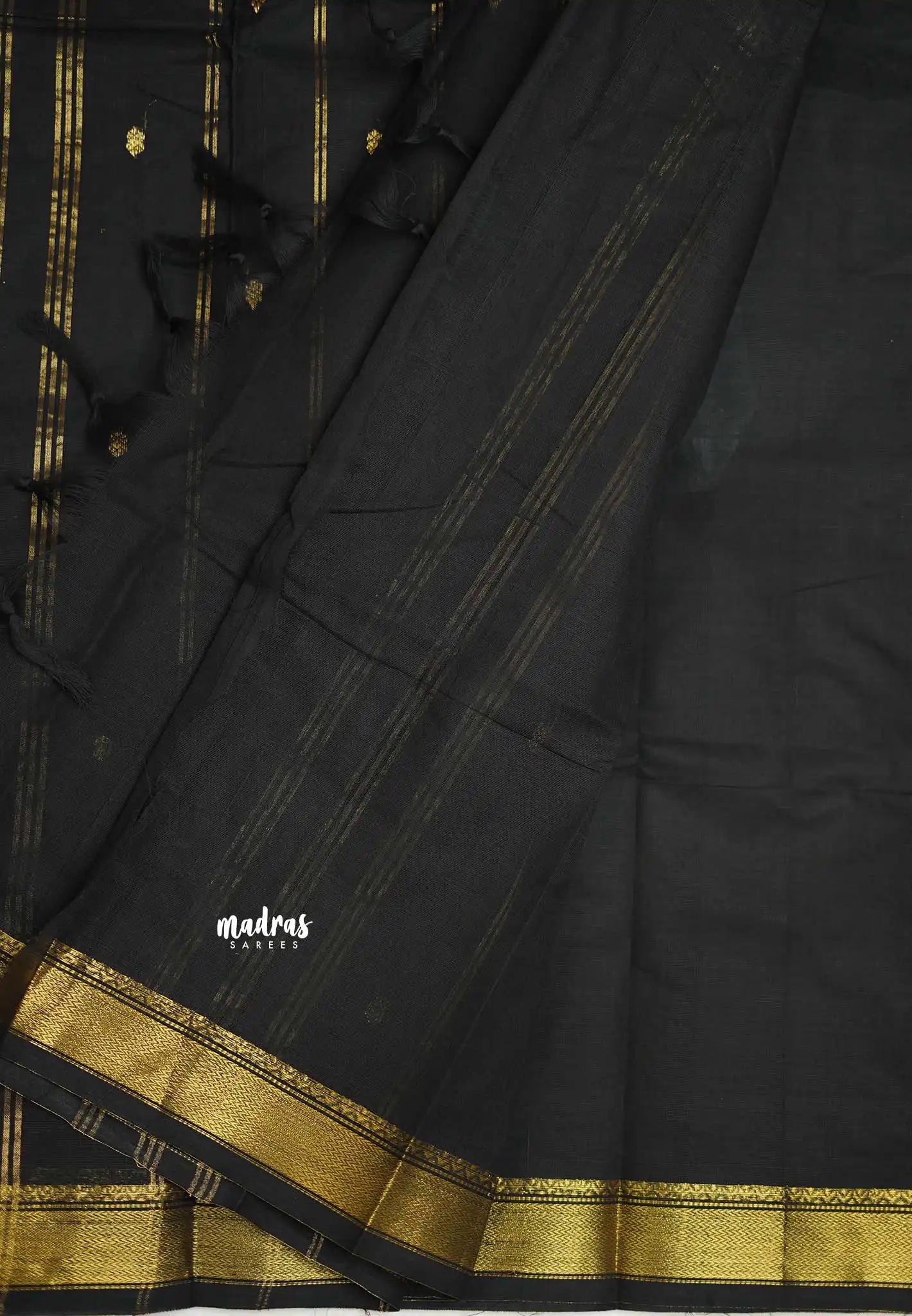 Karthigai silk cotton small Bavanji border Black - Madras Sarees