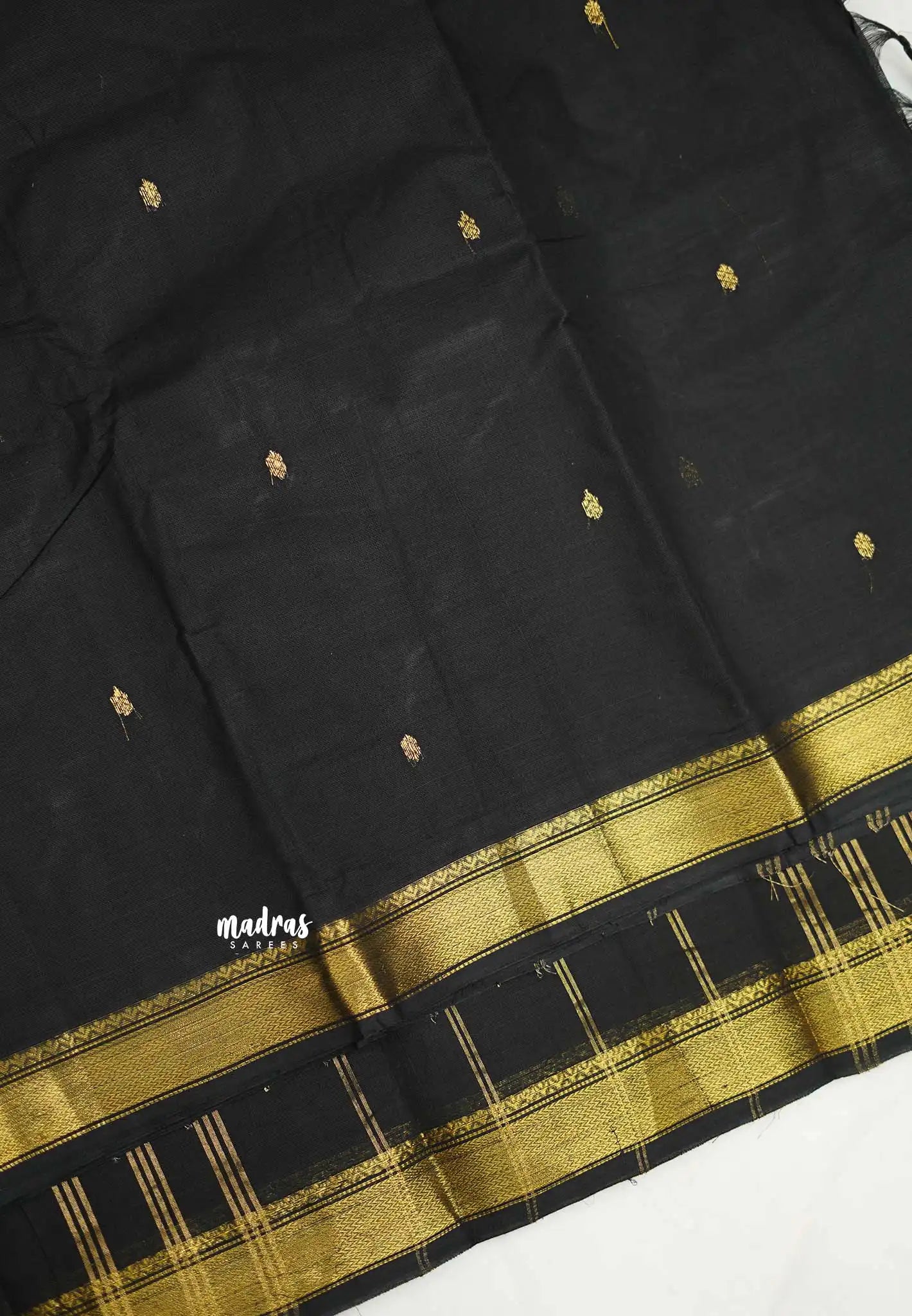 Karthigai silk cotton small Bavanji border Black - Madras Sarees