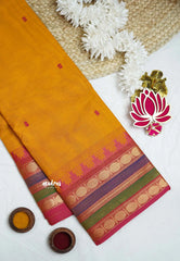 Karthigai silk cotton multicolor rudraksham border -Mustard yellow - Madras Sarees