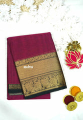 Magenta pink - Karthigai silk cotton plain body big mayil border