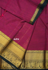 Magenta pink - Karthigai silk cotton plain body big mayil border