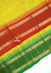 Lime yellow - Karthigai silk cotton plain body rettapet Ganga jamuna border