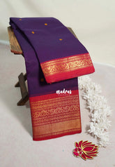 Jamun Purple - Karthigai silk cotton small Bavanji Big Border with Buttas - Best for Wedding Functions
