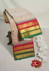 Pastel Brownish Beige - Karthigai Silk Cotton Multicolor Rettapetta Rudraksham Border - Best for Wedding Functions