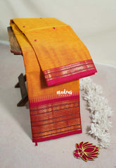 Yellowish Orange - Karthigai silk cotton body multiborder with Rudraksham - Best for Wedding Functions