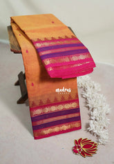 Soft Orange - Karthigai silk cotton multi Rudraksham with Temple Boder with Buttas - Best for Temple Visit