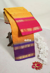 Yellowish Orange - Karthigai silk cotton Rettapet Rudraksham Ganga Jamuna Border with Buttas - Best for Small Functions