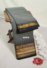 Ash Grey - Karthigai silk cotton Bavanji with Rudraksham Border - Best for Small Functions