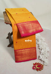 Yellowish Orange - Karthigai silk cotton small neli Border with Buttas - Best for Temple Visit