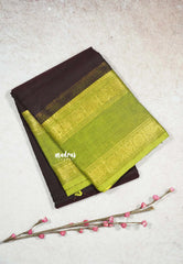 Wine Brown - Karthigai silk cotton plain saree with Rettapetta Border - VTV Trisha inspired