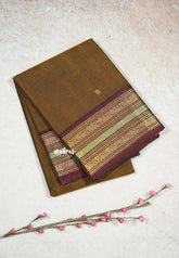 Honey Brown - Karthigai silk cotton Multi Border with Buttas