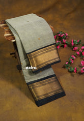 Light Grey - Karthigai silk cotton small Bavanji border with buttas - Best for Wedding Functions