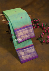 Mint Green - Karthigai silk cotton box bavanji border with buttas - Best for Wedding Functions