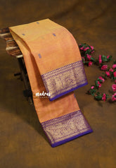 Dual Shade Light Orange - Karthigai silk cotton vanasingaram border with buttas - Best for Temple Visit