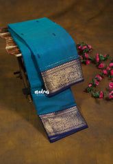 Peacock Blue - Karthigai silk cotton vanasingaram border with buttas - Best for Temple Visit