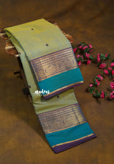Dual Shade Pastel Green - Karthigai silk cotton Round Peacock and Skirt Border with buttas - Best for Wedding Functions