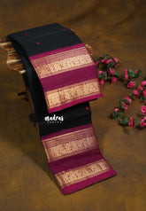Ebony Black - Karthigai Silk Cotton Buttas Rettapet Heart Border - Best for Wedding Functions