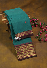 Muted Teal Green - Karthigai Silk Cotton Body Multi Rudraksham with Buttas - Best for Temple Visit