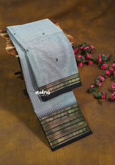 Steel Grey - Karthigai Silk Cotton Body Multi Rudraksham with Buttas - Best for Temple Visit