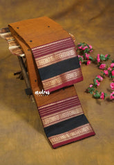 Honey Brown - Karthigai Silk Cotton Buttas Rettapet Heart Border - Best for Small Functions