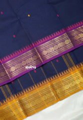 Midnight Blue - Karthigai silk cotton Rudraksham Ganga Jamuna border - Best for Small Functions